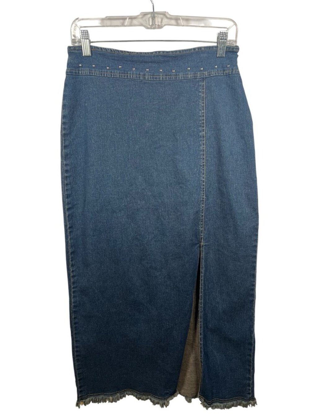 Vintage Skirt Womens Medium Denim Maxi Skirt Front Slit Retro Streetwear
